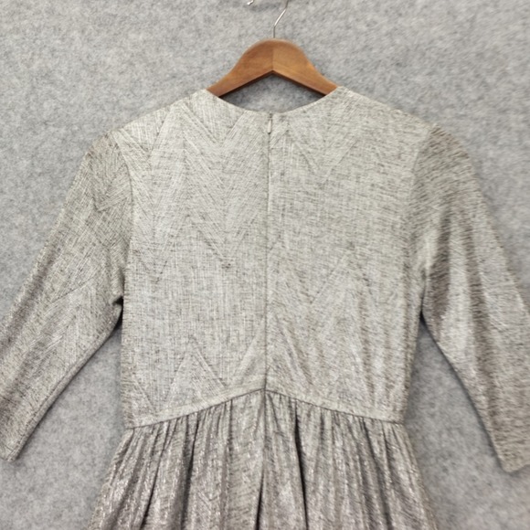 Metallic Maxi Dress Girls 12 Silver Chevron Shimmer Stretch Fit Flare Party Gown - Picture 15 of 16